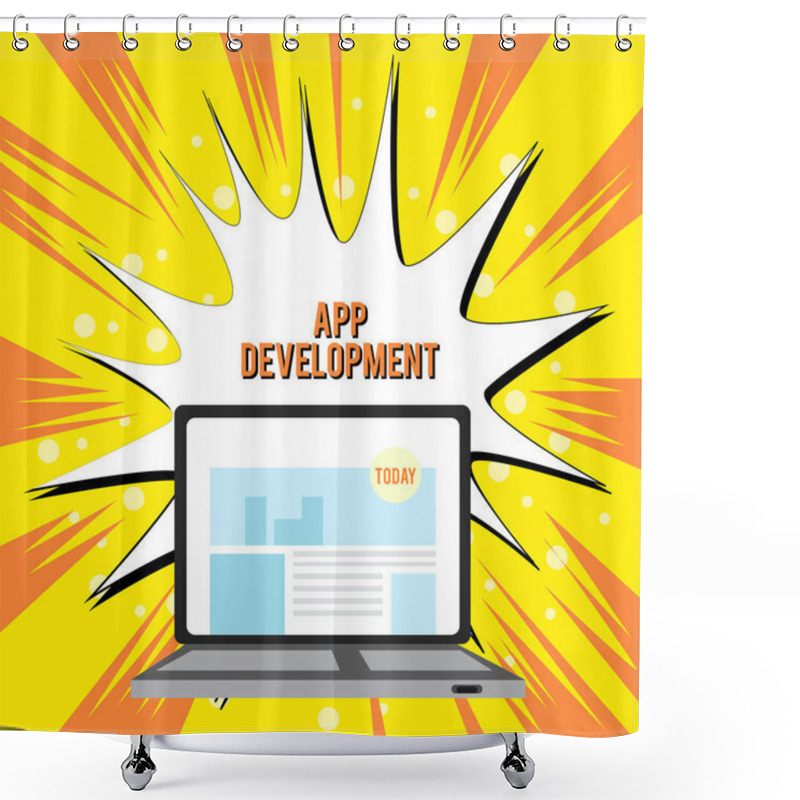 Personality  Text Sign Showing App Development. Conceptual Photo Development Services For Awesome Mobile And Web Experiences Open Modern Laptop Switched On With Website Homepage On Screen Web Search. Shower Curtains