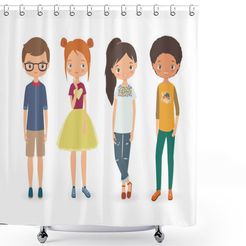 Personality  Fashion Boys And Girls. Cartoon Vector Illustration Shower Curtains