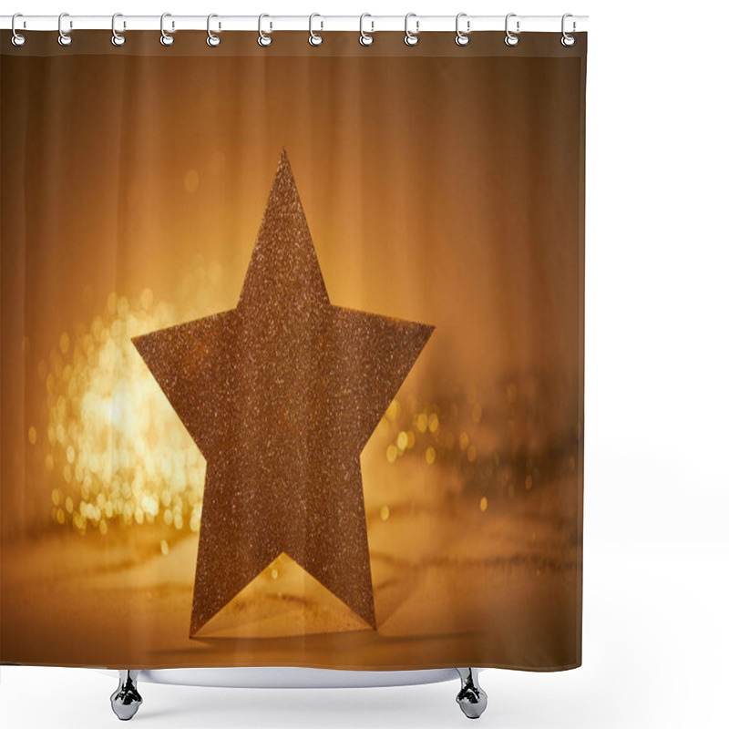 Personality  Golden Glittering Star For Christmas Decoration On Tabletop Shower Curtains