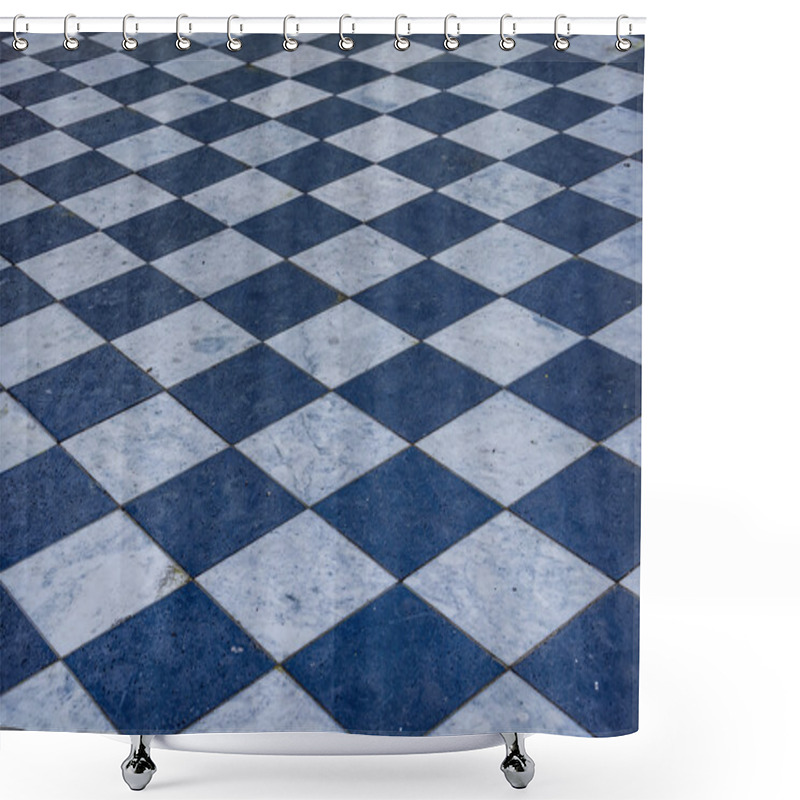 Personality  Blue And White Checkered Marble Floor  Shower Curtains