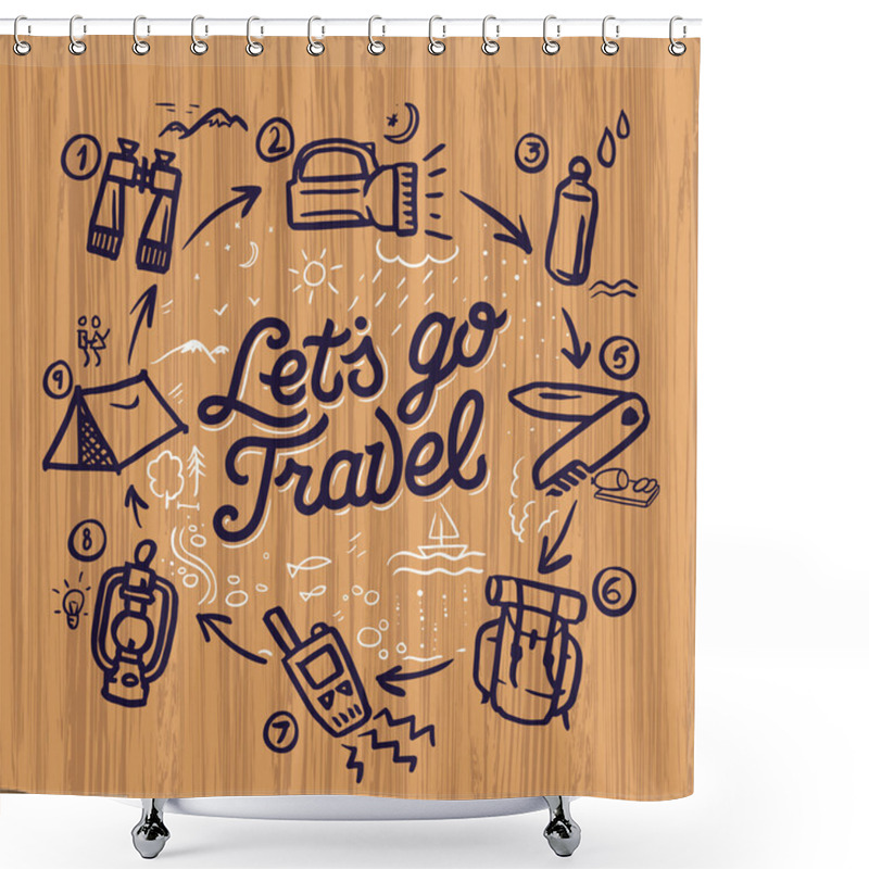 Personality  Travel And Adventure Theme Doodle Elements Shower Curtains