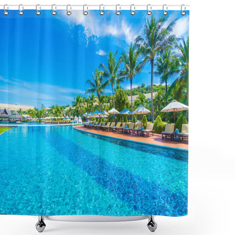 Personality  Umbrellas And Chairs Around Swimming Pool  Shower Curtains