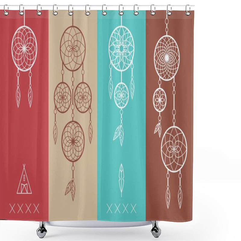 Personality  Dream Catcher Boho Flat Line Icons Set Shower Curtains