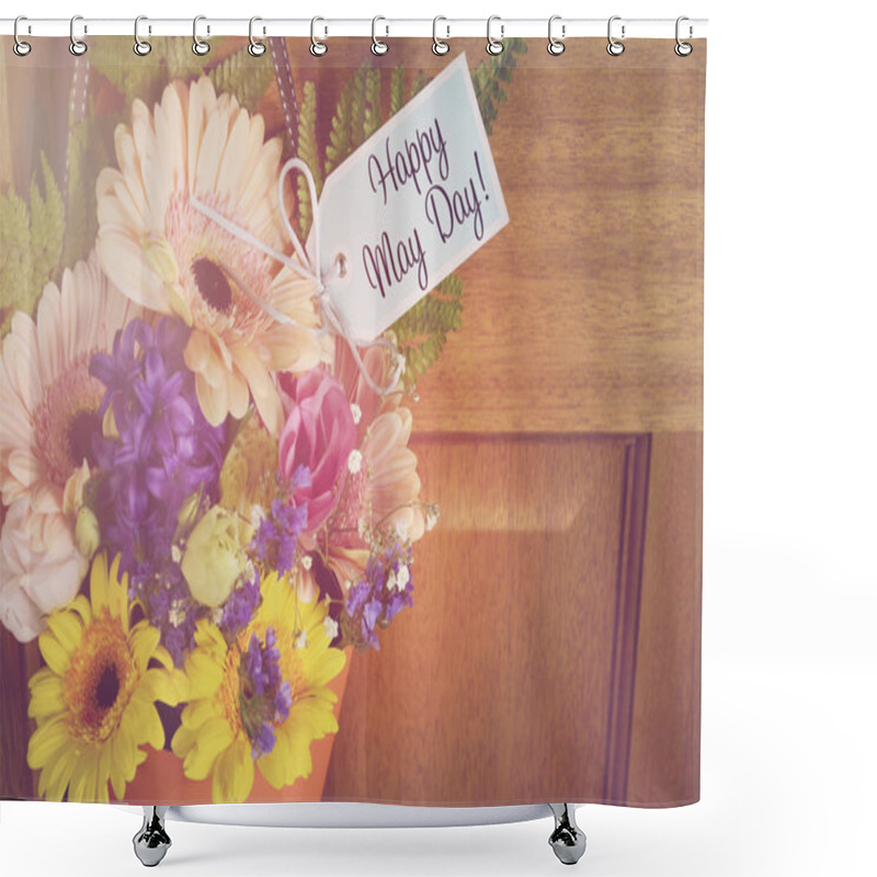 Personality  Happy May Day Gift Of Flowers On Door.  Shower Curtains