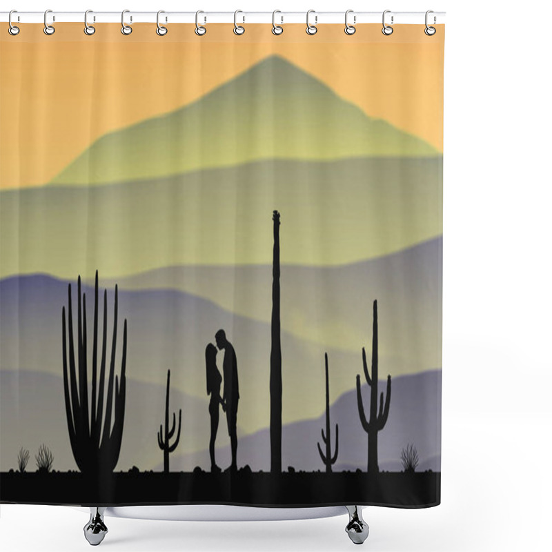 Personality   Lovers Between Cactuses In Park At Morning Shower Curtains