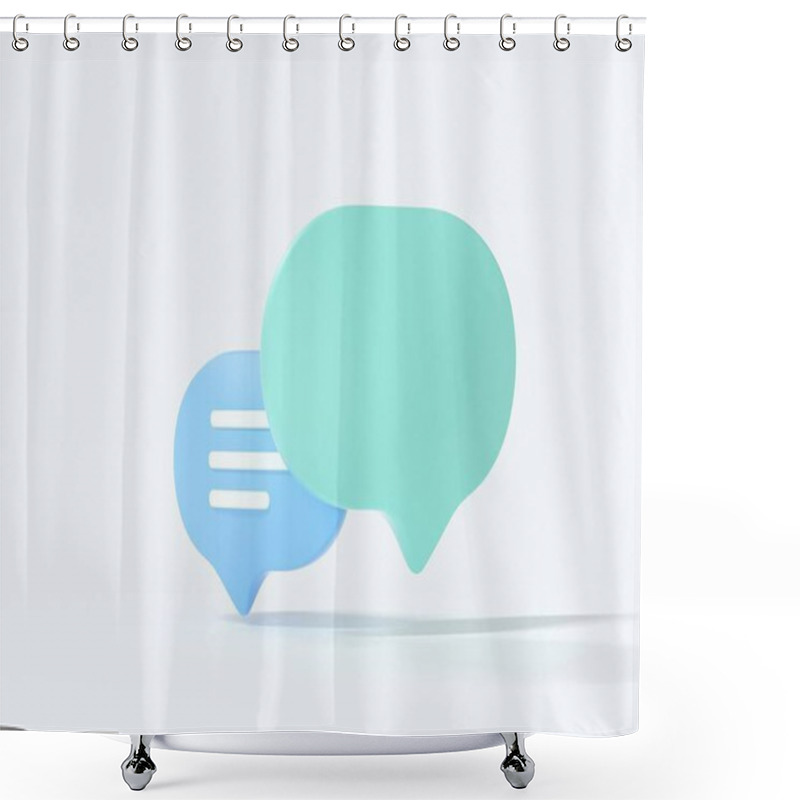 Personality  3D Minimal Green And Blue Chat Bubbles On White Background. Concept Of Social Media Messages. 3d Render Illustration Shower Curtains