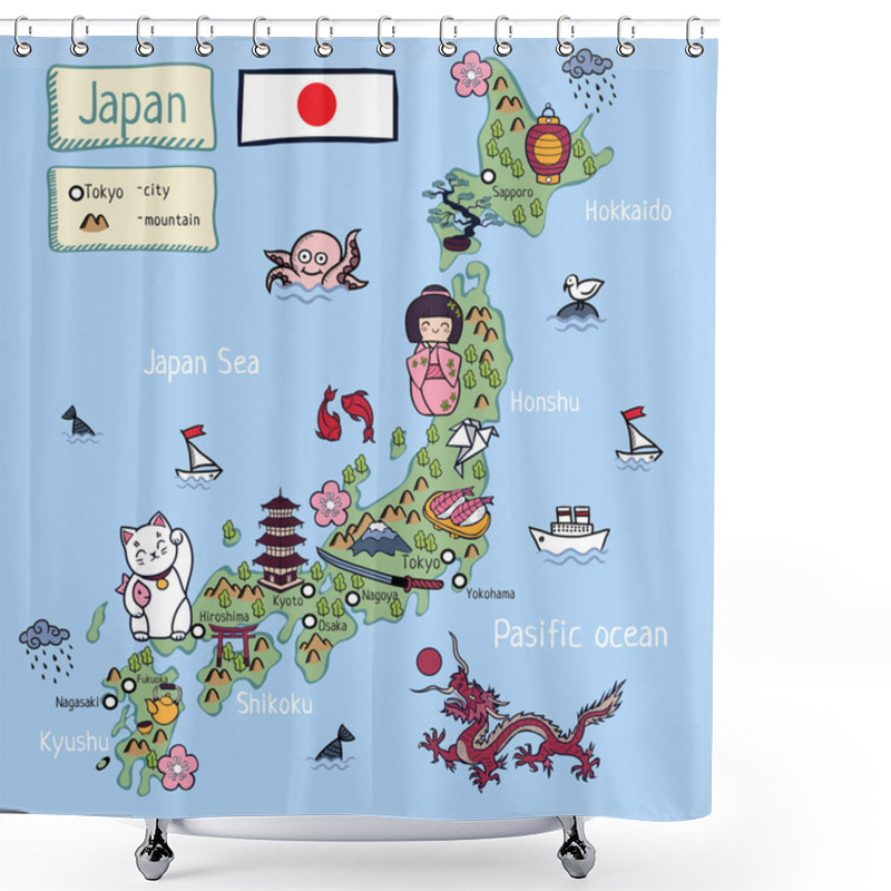 Personality  Cartoon Map Of Japan Shower Curtains