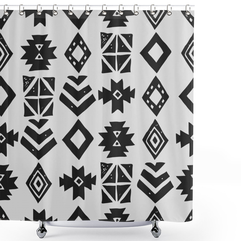 Personality  Seamless Ethnic Pattern. Tribal Vector Abstract Monochrome Background Shower Curtains