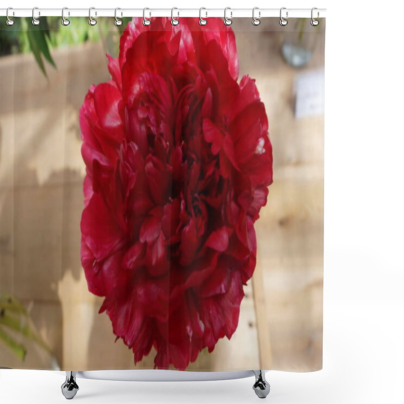 Personality  Close Up Shot Of Red Peony Flower Shower Curtains