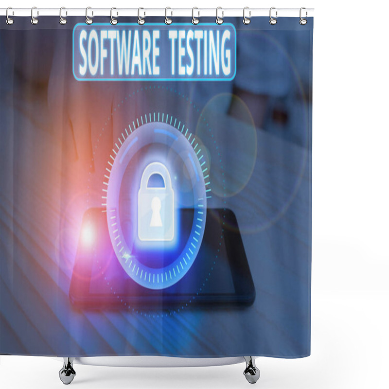 Personality  Text Sign Showing Software Testing. Business Photo Showcasing Evaluate The Functionality Of A Software Application Shower Curtains