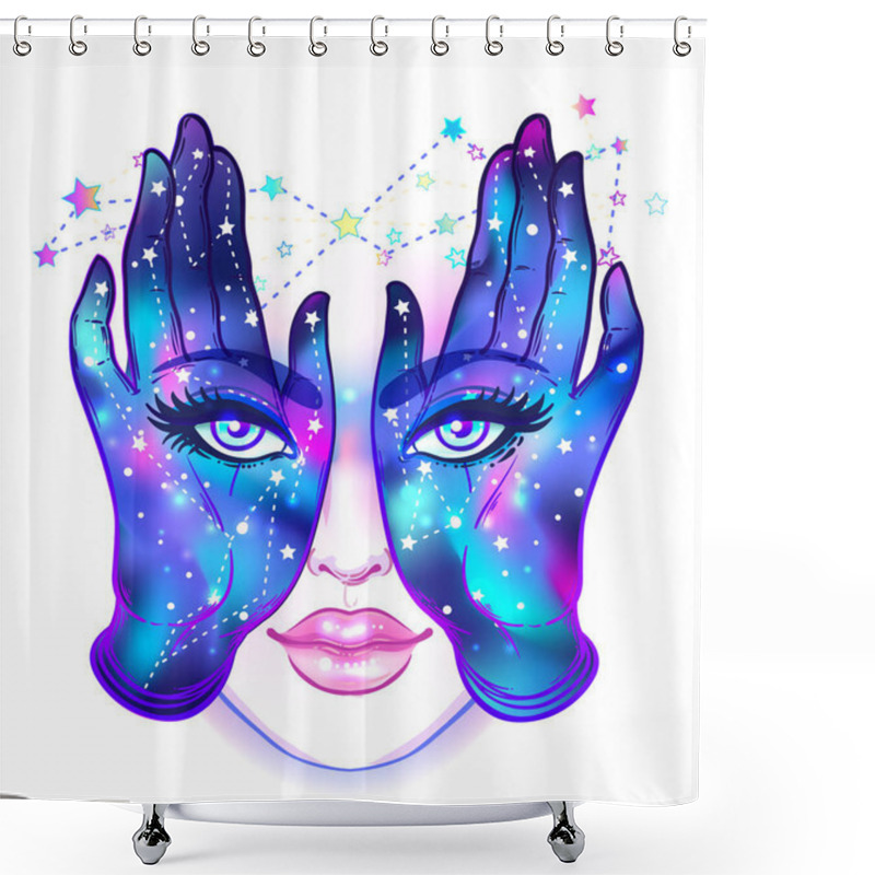 Personality  Mysterious Creature With Eyes On The Hands. Hand Drawn Illustrat Shower Curtains