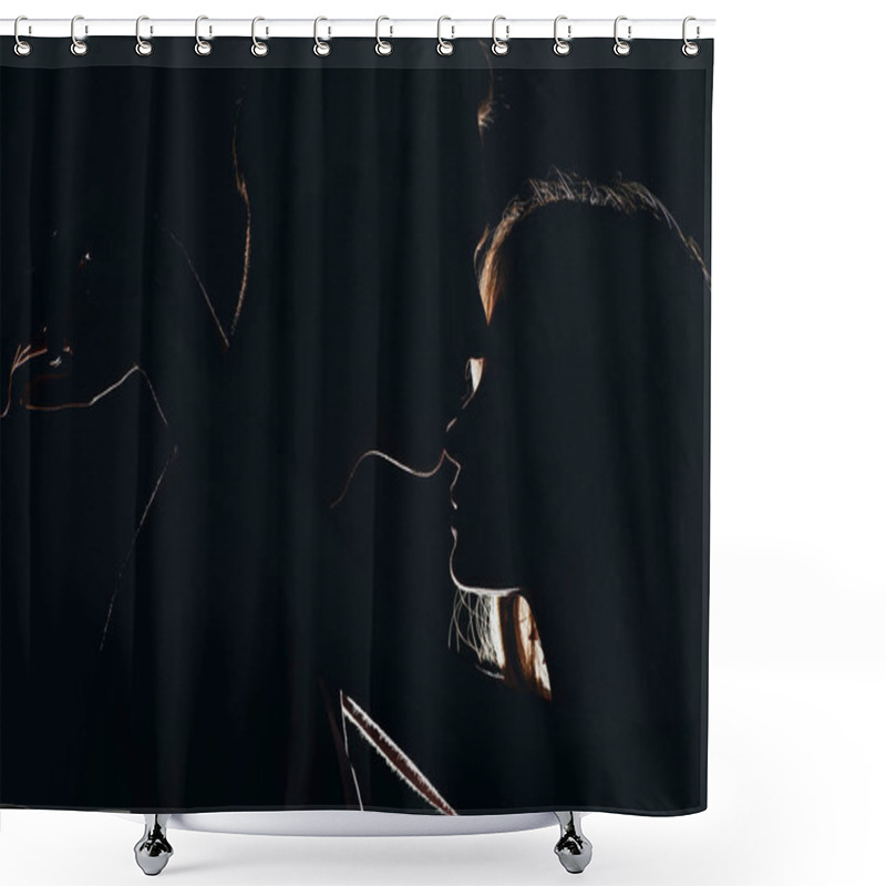 Personality  Silhouettes Of Boyfriend Kissing Girlfriends Nose In Dark Shower Curtains