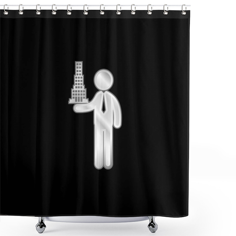 Personality  Architect With Building Project Silver Plated Metallic Icon Shower Curtains