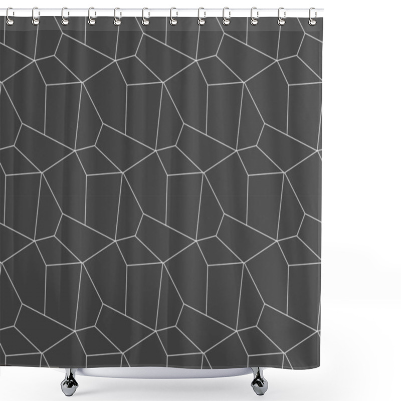 Personality  Continuous Line Graphic Rhombus Grid Pattern. Seamless Ornament Vector, Technology Tile Texture. Repetitive Ornate Cell, Backdrop  Shower Curtains