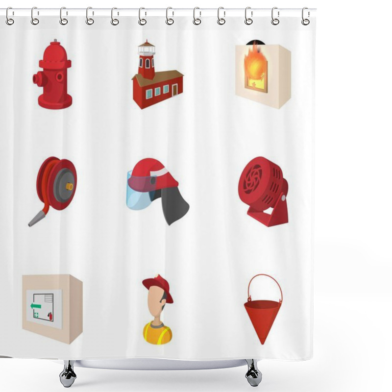 Personality  Burning Icons Set, Cartoon Style Shower Curtains