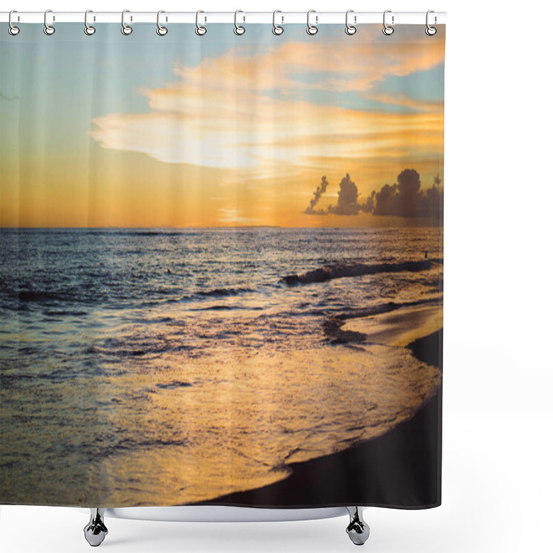 Personality  Sunset On The Ocean. Beautiful Bright Sky, Reflection In Water, Waves. Shower Curtains