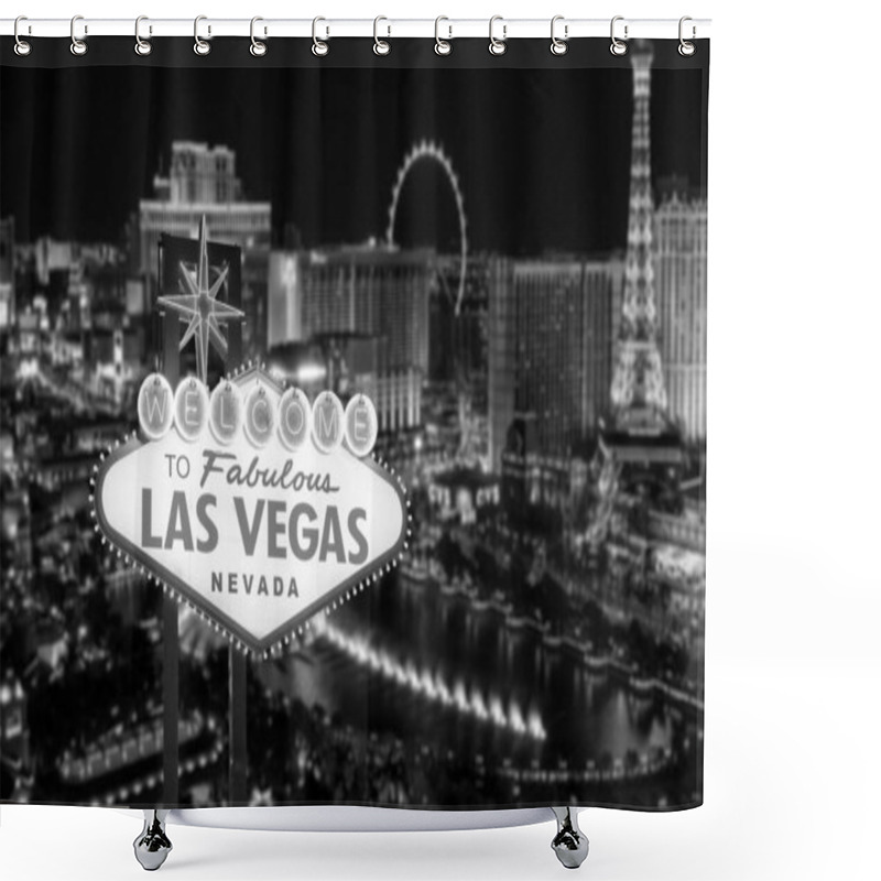 Personality  Welcome To Fabulous Las Vegas Nevada Sign With Top View Of Blur Strip Road Background Shower Curtains