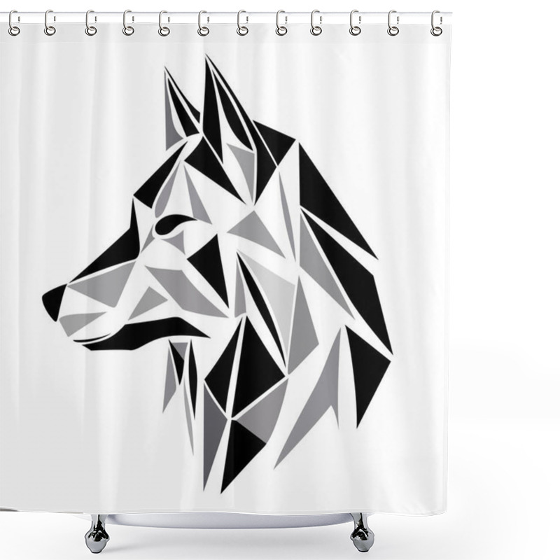 Personality  Wolf Logo Design. Abstract Black Polygon Wolf Head. Calm Wolf Face. Vector Illustration Shower Curtains