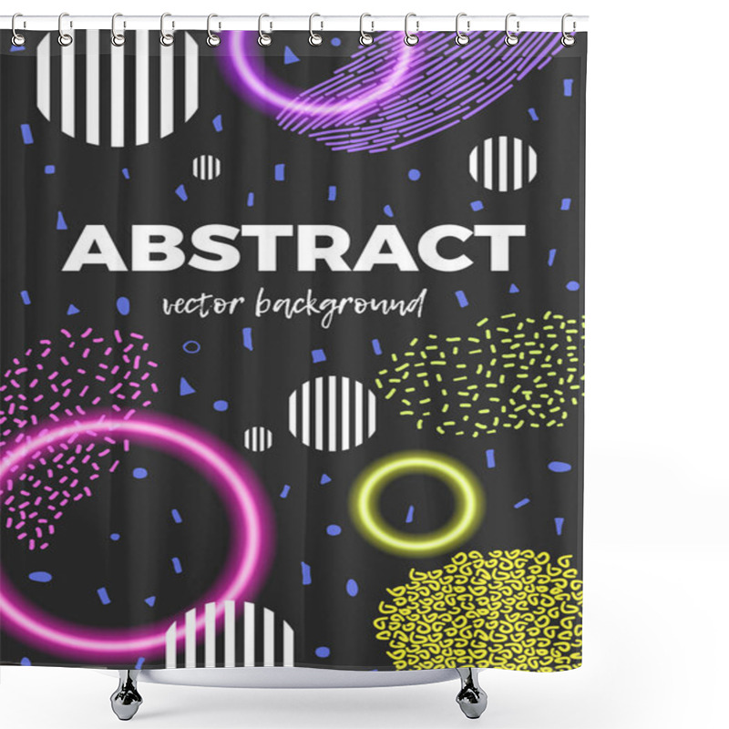 Personality  Modern Abstract Background. Geometric Poster Decorated With Different Stripes, Neon And Striped Circles. Shower Curtains