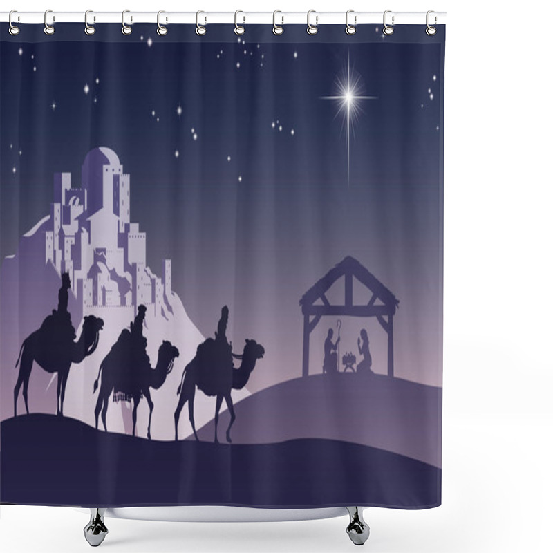 Personality  Christian Christmas Nativity Scene Shower Curtains