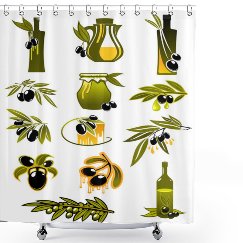 Personality  Olive Oil Bottles With Branches And Olives Shower Curtains