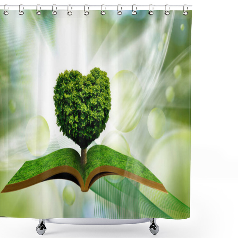 Personality  Image Of Tree In The Shape Of Heart On The Open Book Shower Curtains