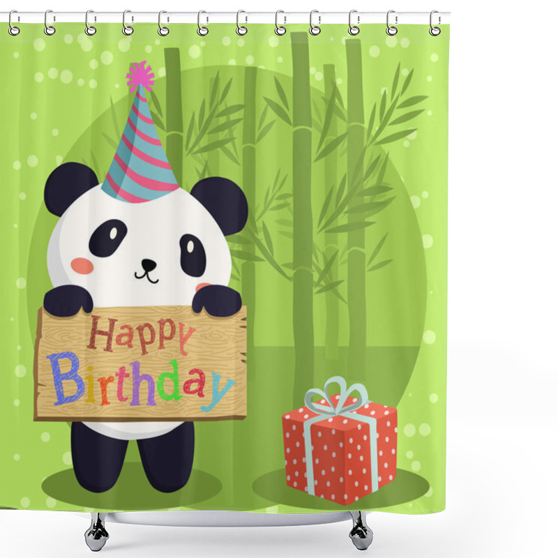 Personality  Birthday Panda Cartoon Shower Curtains