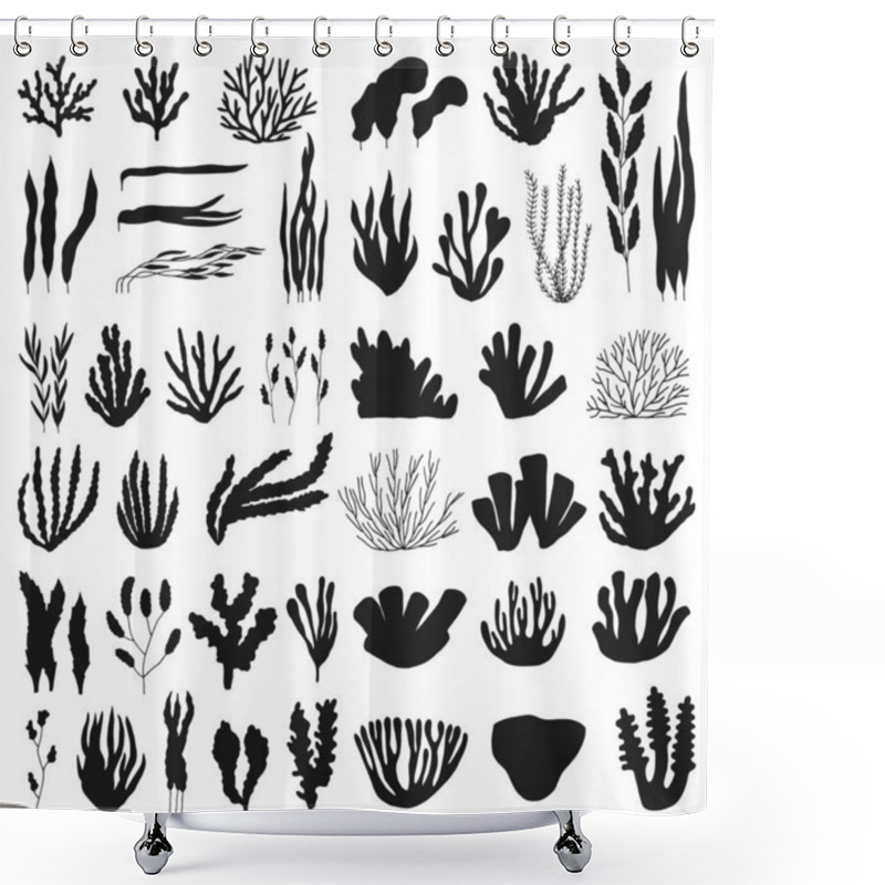 Personality  Corals And Algae Large Vector Silhouette Set. Isolated On White Background. Shower Curtains