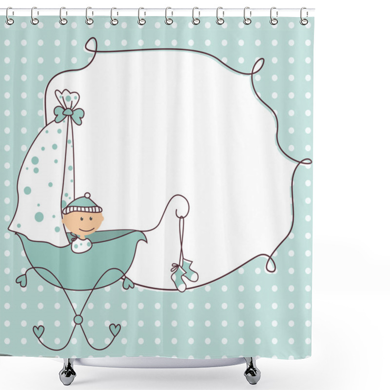 Personality  Baby Boy Arrival Announcement Retro Card Shower Curtains