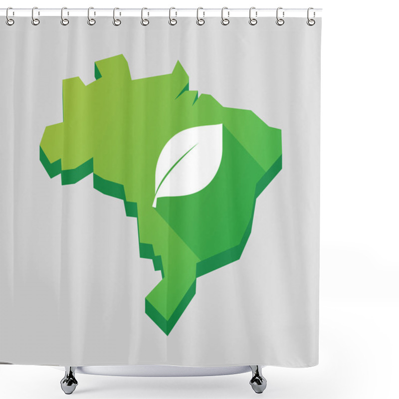 Personality  Green Brazil Map With A Leaf Shower Curtains