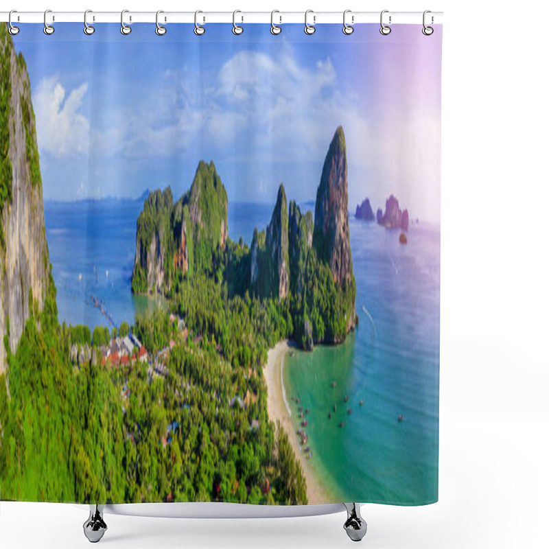 Personality  Krabi - Railay Beach Seen From A Drone. One Of Thailand's Most Famous Luxurious Beach.  Shower Curtains