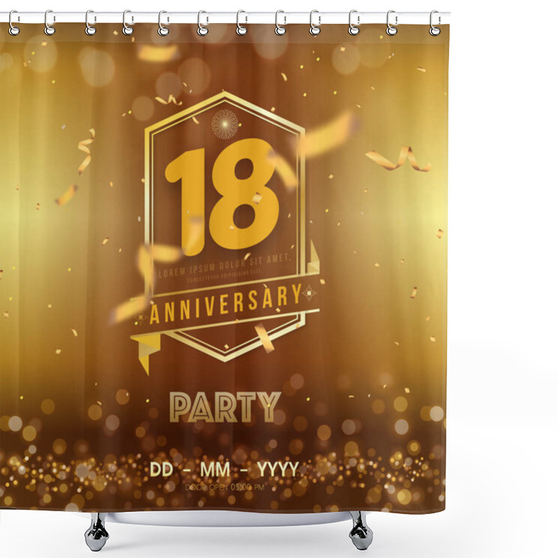 Personality  18 Years Anniversary Logo Template On Gold Background. 18th Cele Shower Curtains