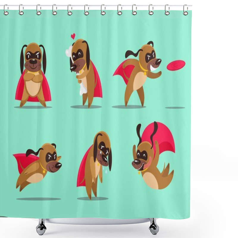 Personality  Set Of Cartoon Dogs Superhero In Different Poses.Vector Illustration. Shower Curtains