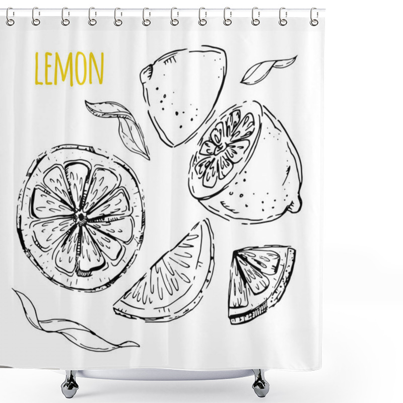 Personality  The Drawn Set Of Lemons. Lemon Segments, Juicy Lemon. White Back Shower Curtains