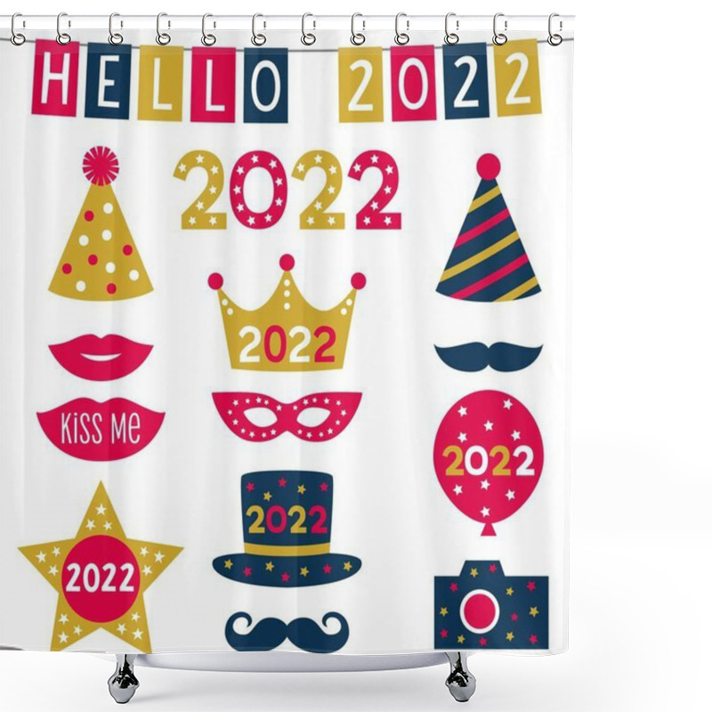 Personality  Hello 2022, Vector New Year Party Props Shower Curtains