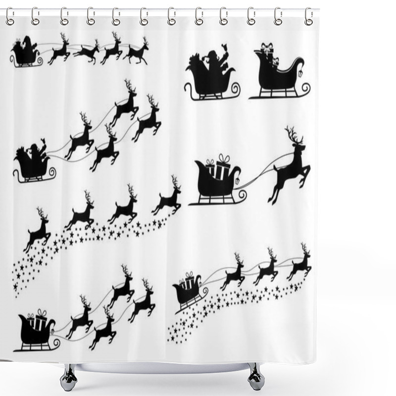 Personality  Set Of Silhouette Santa Claus On A Reindeer Sleigh. Isolate On White Background. Vector Illustration Eps Shower Curtains