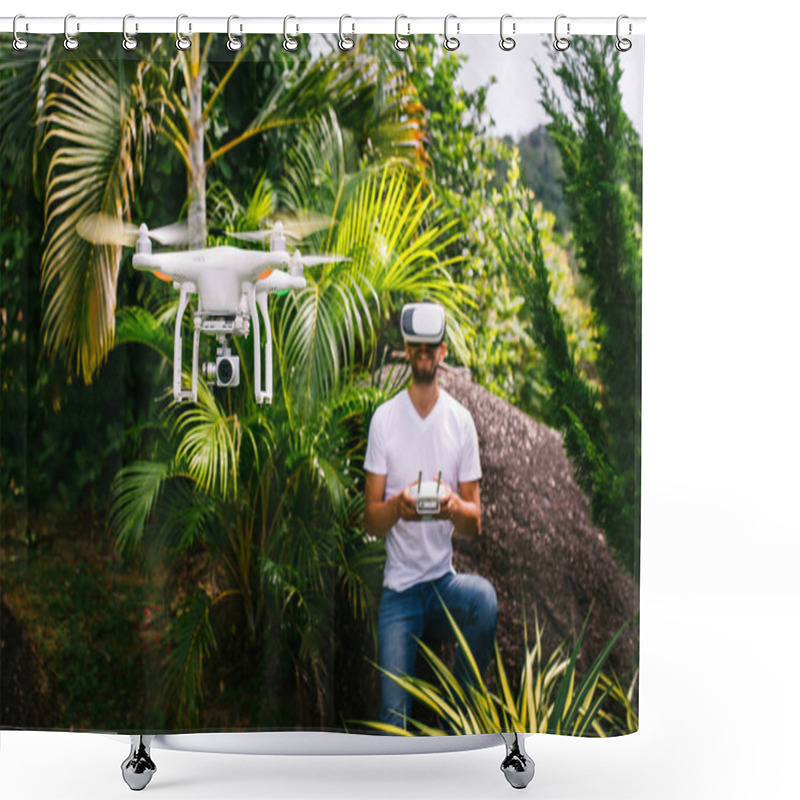 Personality  Man Controls A Quadrocopter Shower Curtains