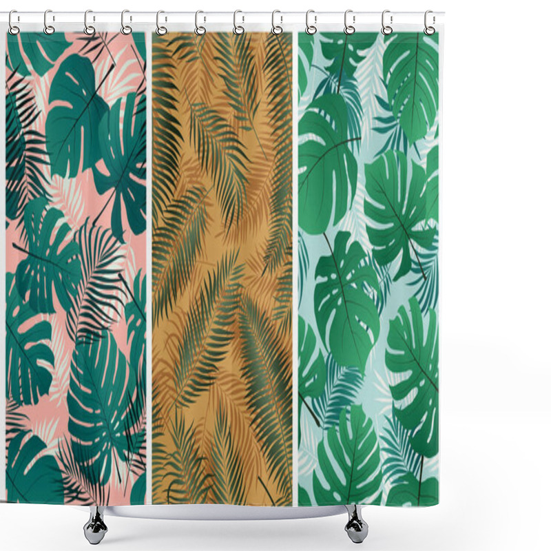 Personality  Seamless Tropical Pattern With Monstera Leaves And Palm Tree Branches, Set Of Vector Summer Backgrounds Shower Curtains