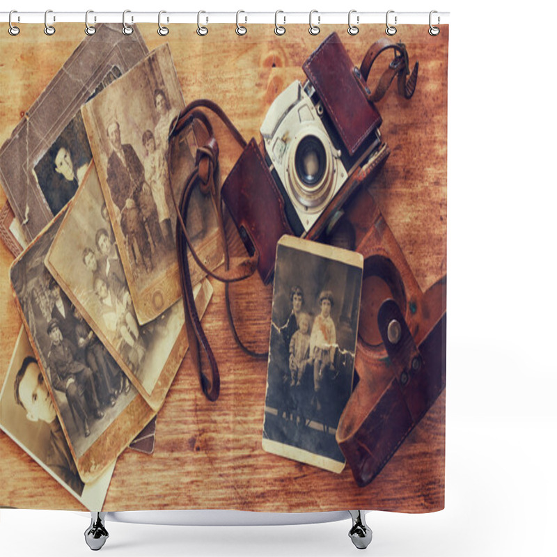 Personality  Top View Of Old Camera, Antique Photographs Shower Curtains