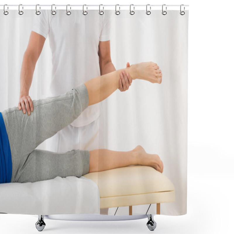 Personality  Therapist Giving Leg Massage To Woman Shower Curtains