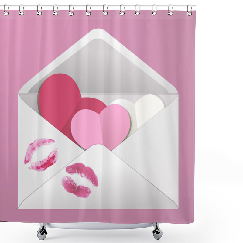 Personality  Open Envelope With Hearts And Lipstick Kisses. Shower Curtains