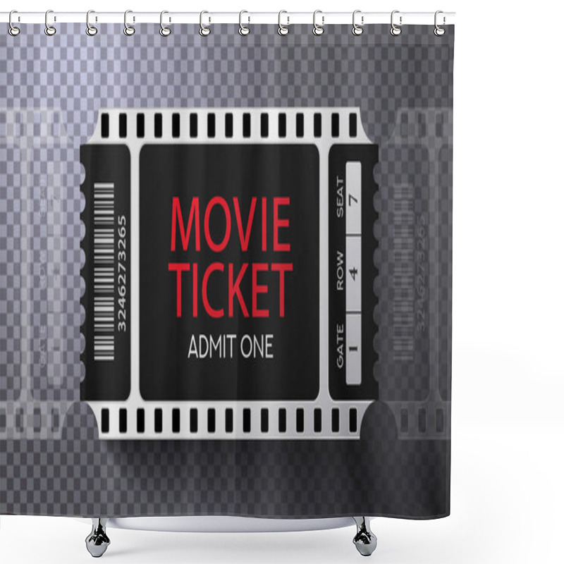 Personality  Admission Movie Ticket Template. Black Vector Mockup Pass (tear-off) With Film Tape Creative Background Design. Useful For Cinema Event, Entertainment Show Entry Shower Curtains