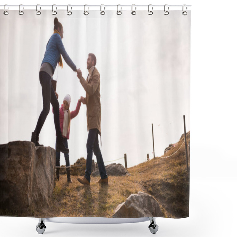 Personality  Happy Family Holding Hands  Shower Curtains