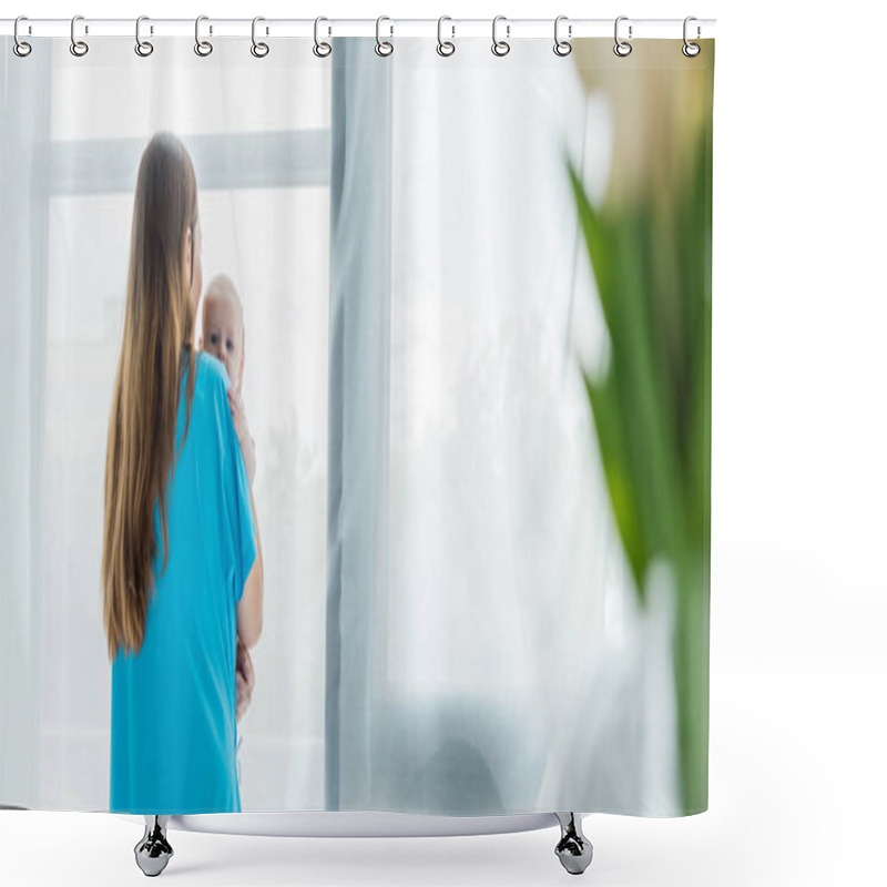 Personality  Panoramic Shot Of Young Mother Holding Her Child In Hospital  Shower Curtains