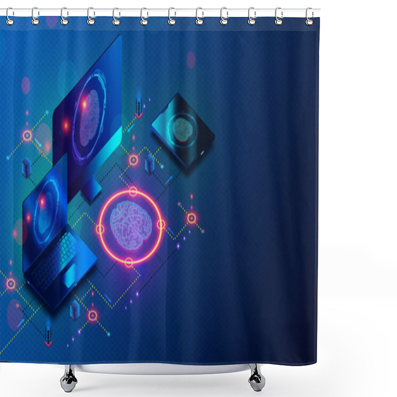 Personality  AI Workstation - High-performance Computer System Designed To Handle Complex Computations Associated With Artificial Intelligence Tasks - 3D Illustration Shower Curtains