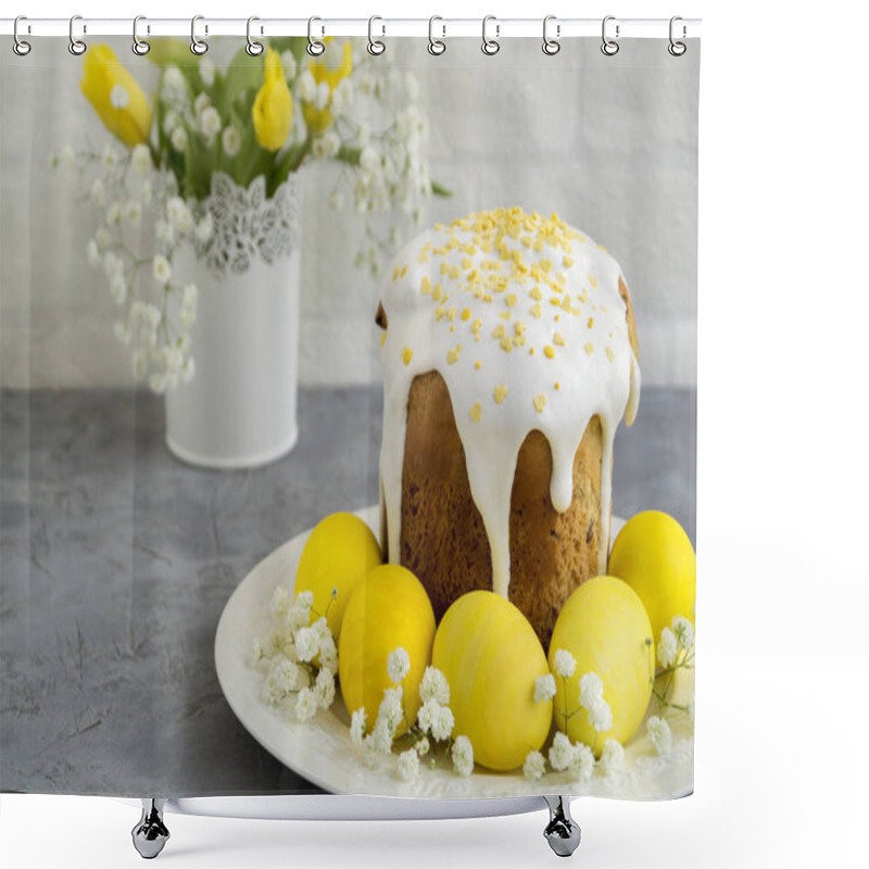 Personality  Easter Food. Easter Cakes And Painted Eggs. Shower Curtains