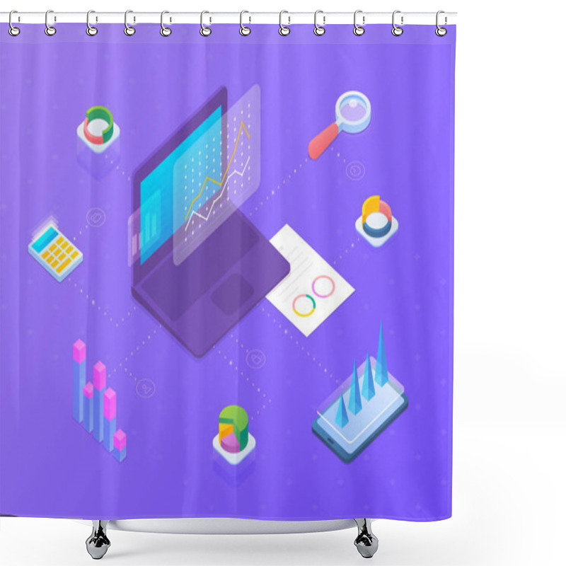 Personality  Statistics Analyse Data Information On Laptop Notebook Isometric Shower Curtains