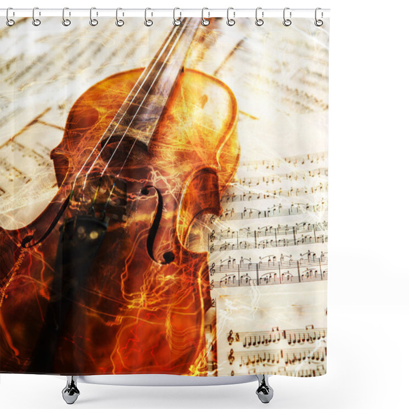 Personality  Old Violin Lying On The Sheet Of Music Shower Curtains