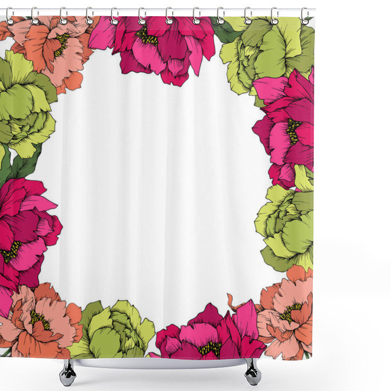 Personality  Vector Peony Floral Botanical Flower. Wild Spring Leaf Wildflower Isolated. Engraved Ink Art. Frame Border Ornament Square. Shower Curtains