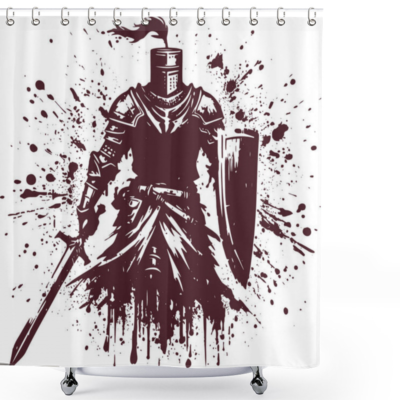 Personality  Sword And Shield In The Hands Of A Medieval Knight Abstract Vector Stencil Drawing Shower Curtains